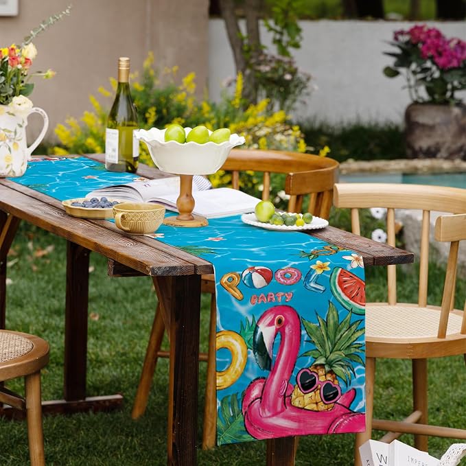 Summer Tropical Floral Table Runner Spring Float Party Burlap Table Runners - Image 9