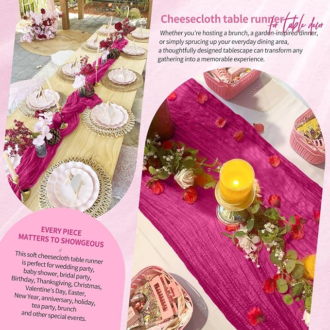 4 Pack Cheesecloth Table Runner 10FT Fuschia Table Runner Boho Gauze Cheese - Image 8