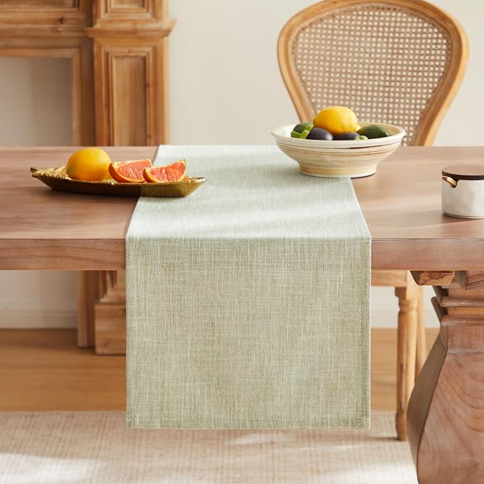 Rustic Cotton Linen Table Runner, 13x72 Inches Green | Farmhouse Style Linen - Image 4