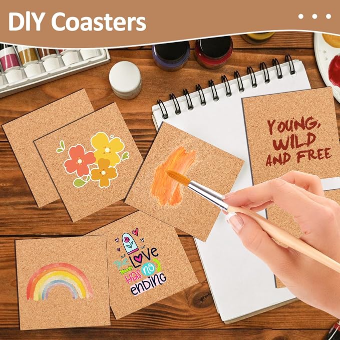 100 PCS Self-Adhesive Cork Sheets 4 x 4 Inch Squares Cork Coasters Square Corks - Image 6