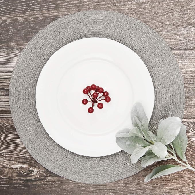 SHACOS Round Braided Placemats Set of 6 Thick Fabric Circle Grey Place Mats - Image 7