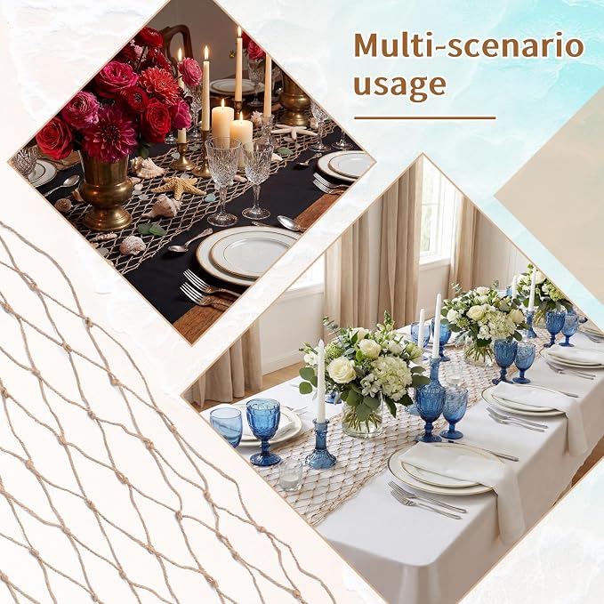 SATINIOR Fish Net Party Decorations 12 x 72'' Fishing Net Table Runner - Image 5