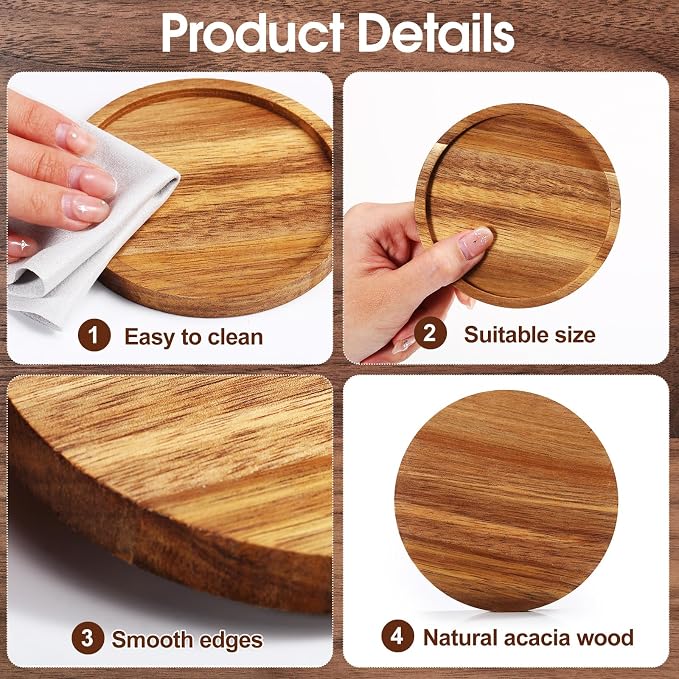 Zhehao 16 Pcs Acacia Wood Coasters Bulk 4 Inch Wooden Stackable Reusable Drink - Image 3