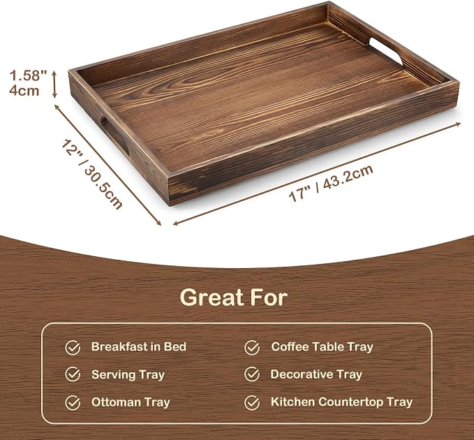 17 Inch Burnt Wood Serving Tray - Image 3