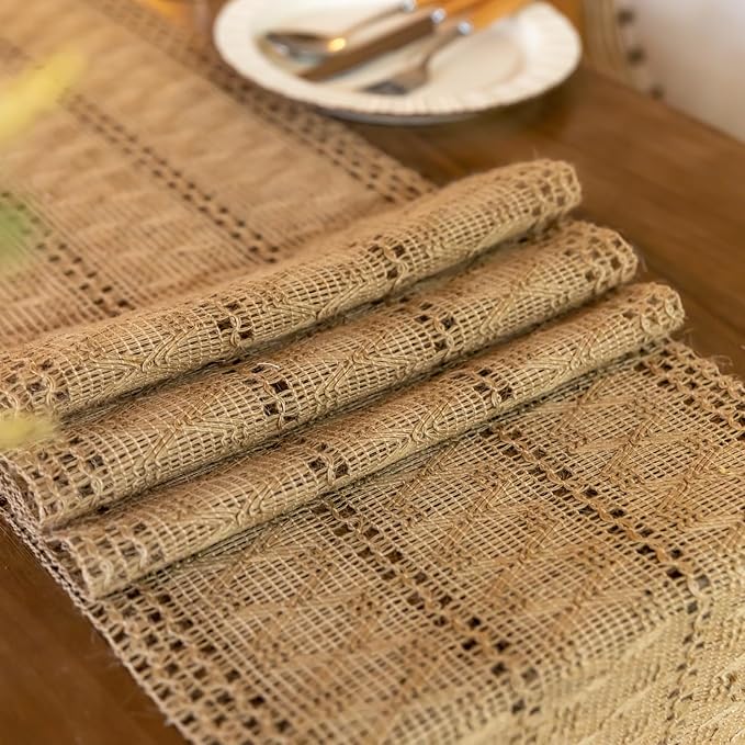 Linen Woven Table Runner, Farmhouse Rustic Jute Table Runners - Image 6