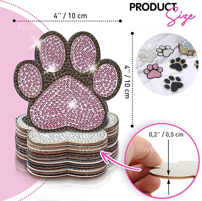 10 pcs Diamond Painting Coasters | Diamond Art Coasters | Dog Paw Diamond Art - Image 4