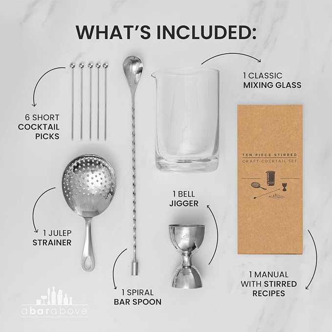 A Bar Above Cocktail Mixing Glass Set, Lead Free Glass, Classic 10 Piece | Bar - Image 3