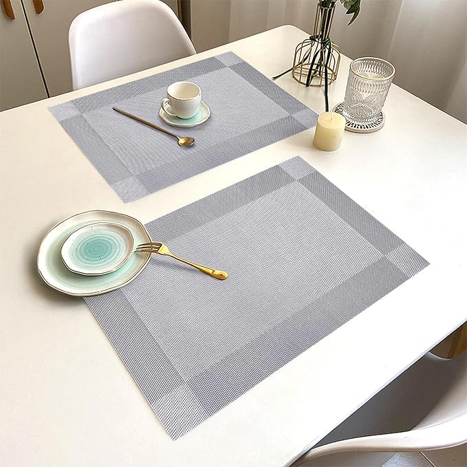 Silver Grey Vinyl Placemats Set of 6, Heat Resistant Table Placemats | 18x12 - Image 7