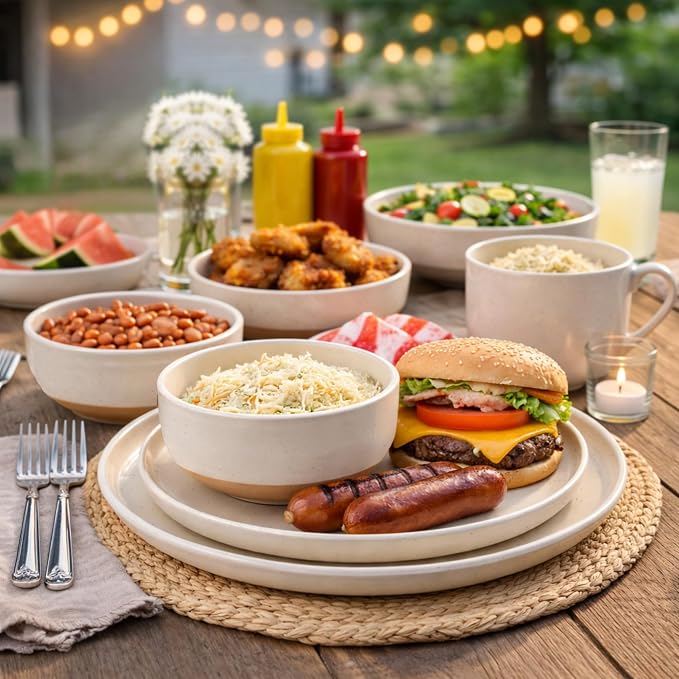 AmorArc Dinnerware Sets for 8, 32 Pieces Ceramic Plates and Bowls Set | Scratch - Image 7