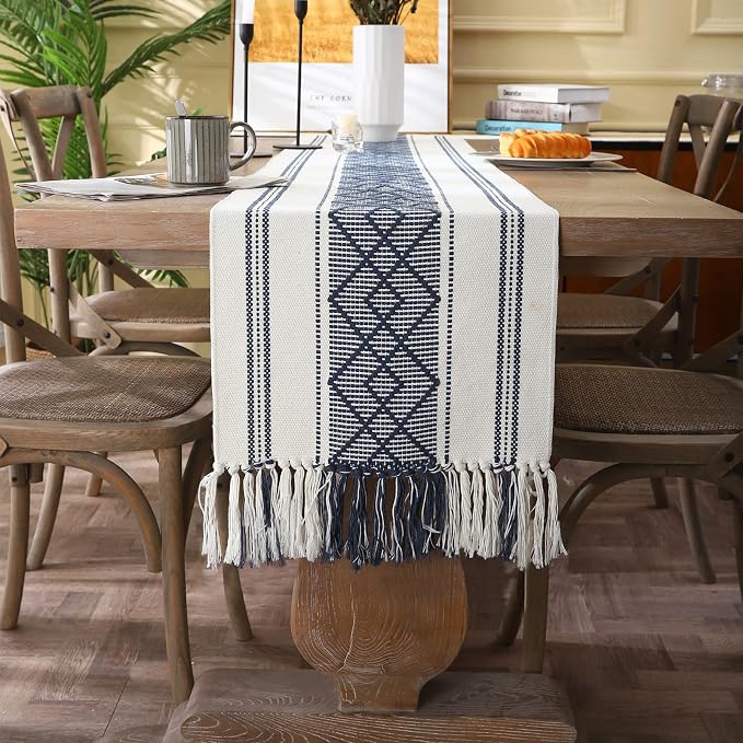 Woven Table Runner Farmhouse Style, Boho Table Runner 90 inches Long - Image 7