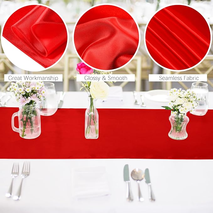 Aneco 16 Pack Satin Table Runner 12 x 108 Inch Red Long Wedding Satin Silk - Image 3