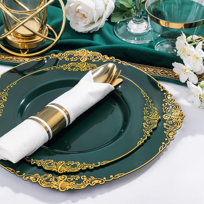Nervure 100Pcs 7.5'' Green Plastic Plates, Disposable Plates - Image 2