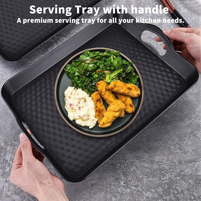 Plastic Tray with Handles, 2 Pack Multi-Purpose Rectangular Non Slip Restaurant - Image 2