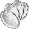 4-Pack Large Silver Serving Tray 20.3 x 15.2 Inch Mirror Platter Set by KikkavoLLC