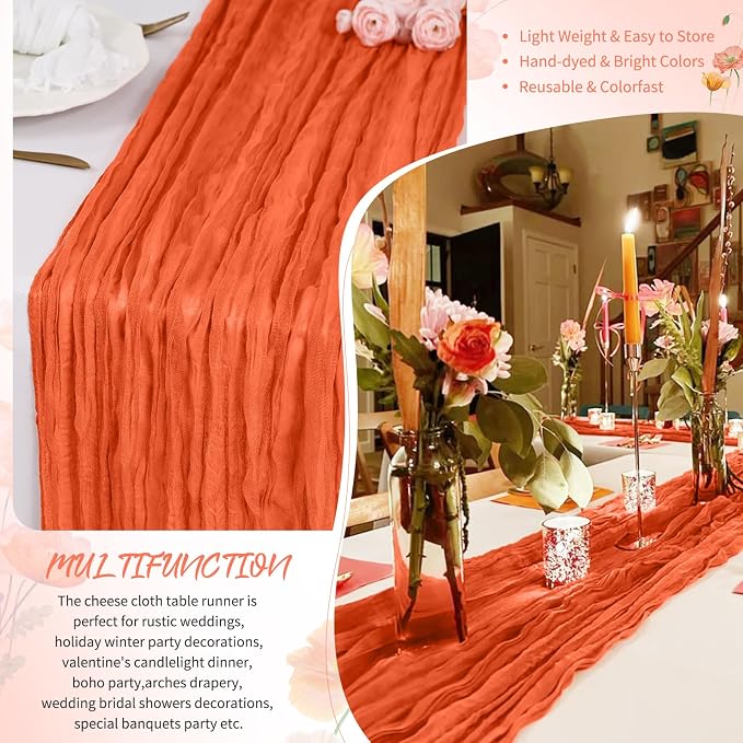 Showgeous 18 Pack Orange Cheesecloth Table Runner, 17 x 108 Inches | Boho - Image 5