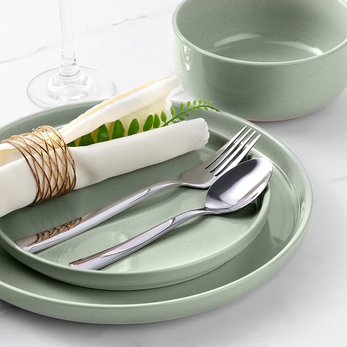 LIANYU Plates and Bowls Sets, 18 Piece Modern Speckled Dinnerware Set, China - Image 7