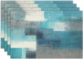 Emvency Farmhouse Placemats Set of 4, 12x18 Inch, Teal and Grey | Abstract Art by Emvency