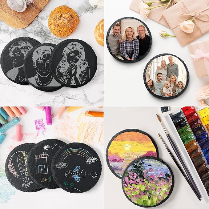 24 PCS Slate Drink Coasters Bulk, MAPRIAL 4 Inch Round Black Rustic Stone - Image 9