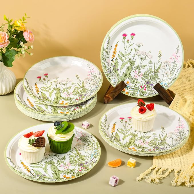 AimFun 48 Pcs Wildflower Diposable Paper Plates 9 Inch Floral Party Plate | - Image 7