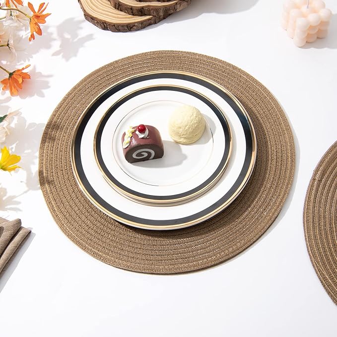 SHACOS Round Braided Placemats Set of 8 Washable 15 inch Round Table Mats Woven - Image 6