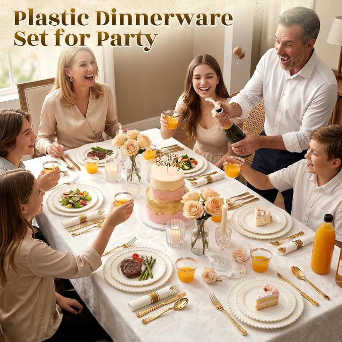 350pcs Plastic Dinnerware Set Ivory 50 Guests - Image 4