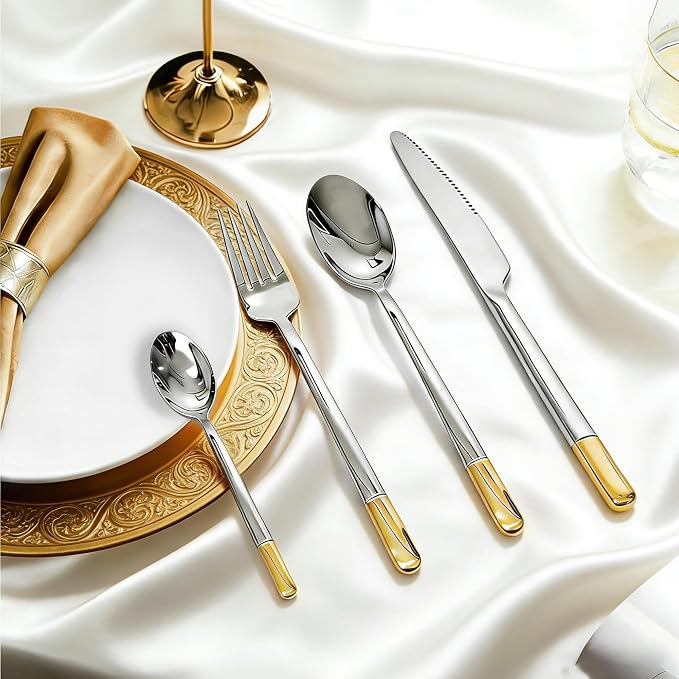 Silverware Set Service for 2, IKXO 8-Piece Modern Stainless Steel Flatware - Image 3