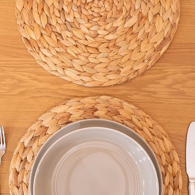 10 Pack, Round Woven Placemats, Natural Water Hyacinth Place mats, Braided - Image 5
