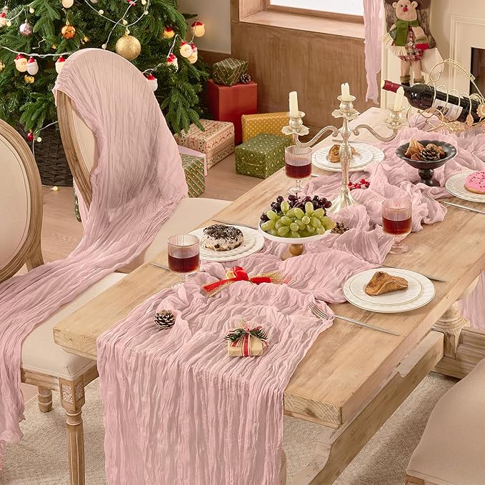Dusty Pink Cheesecloth Table Runner 120inch Boho Gauze Home Decor | 120 Inch - Image 3