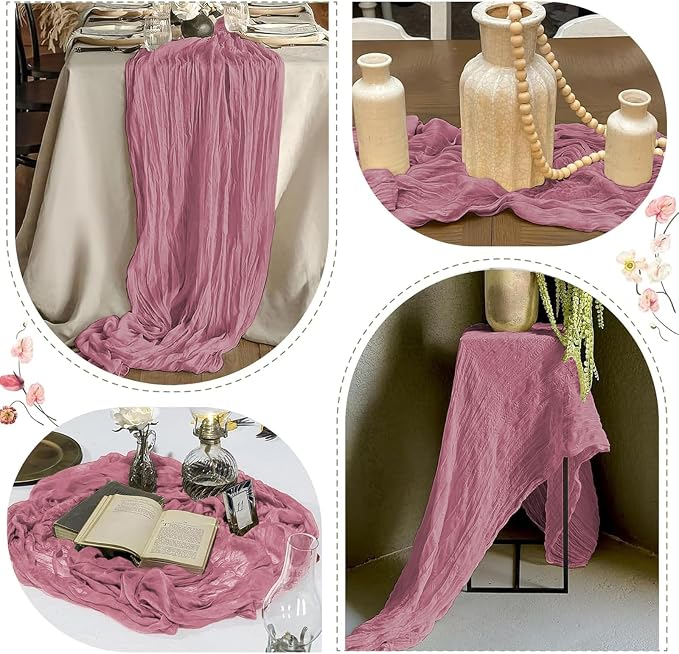12 Pack Dusty Rose Cheesecloth Table Runner 17 x 108 Inch Gauze Table Runner - Image 6