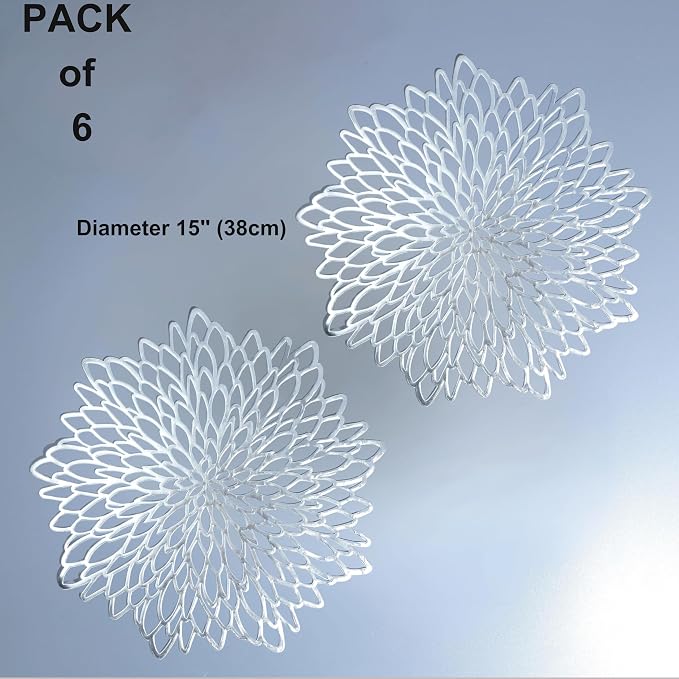 Snowkingdom 6 Pack Silver Placemats Metallic Glitter Pressed Vinyl Dinning - Image 2