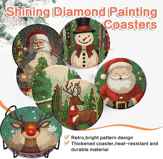ijbnhd Christmas Diamond Art Coasters Kit, 4X4inch | Christmas Diamond Painting - Image 8