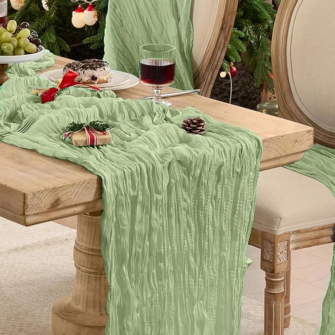 6 Pack Sage Green Cheesecloth Table Runner Boho Gauze Home Decor | 120 Inch by Playieer