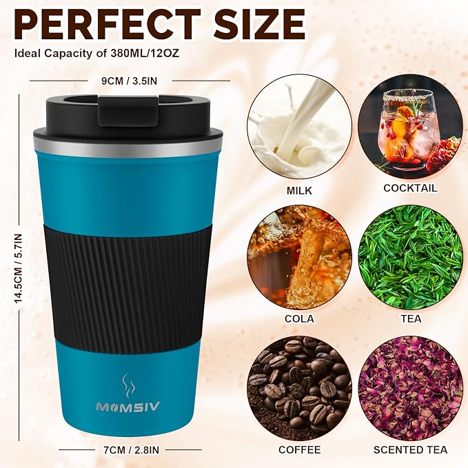 MMOMSIV 12oz Travel Coffee Mug, Insulated Coffee Cup - Image 2
