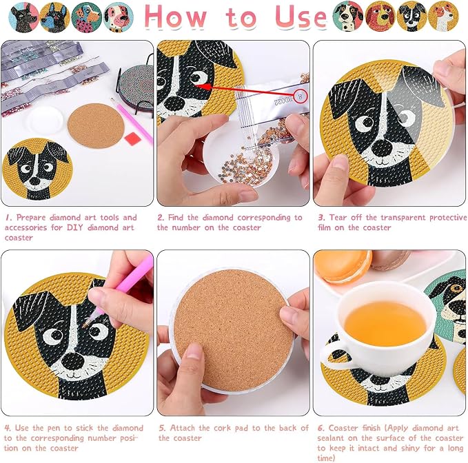 VIGEGU 8 Pack Dog Diamond Art Coasters Kits- Diamond Painting Coasters Kits | - Image 5