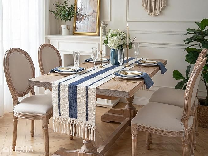 Boho Table Runner with Tassels for Fall Home Decor 12x72 Blue Decor | 72 Inches - Image 7