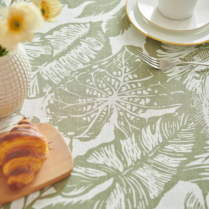 jinchan Green Tropical Floral Linen Rectangle Table Cloth 50x70 | Tropical - Image 9