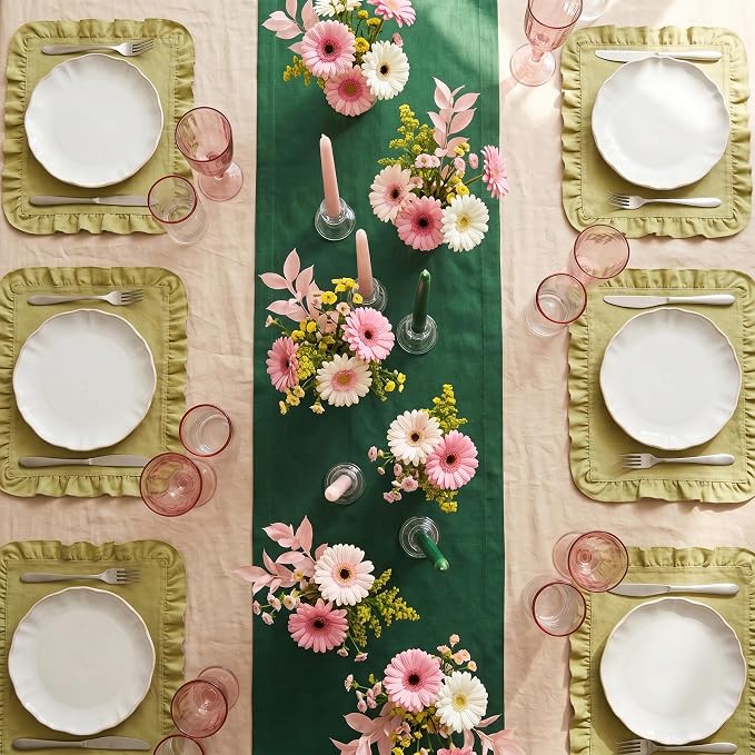 Solino Home 100% Pure Linen Table Runner Pine Green, Fete 14 x 108 in Long | - Image 4