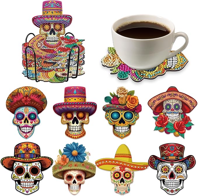 Sugar Skull Diamond Art Coasters by INCOK