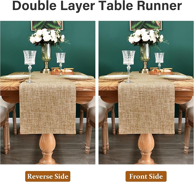 NEWISHER Reversible Double Layer Table Runner Faux Linen Fabric, 13x36inch | - Image 5