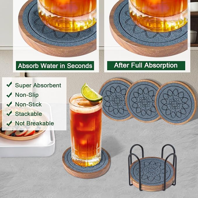 5 Pack Coasters for Drinks Absorbent, Coasters for Coffee Table - Image 2