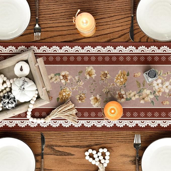 Artoid Mode 210 GSM Fall Table Runner 13x72 Inch Home Party Decor | Brown - Image 4