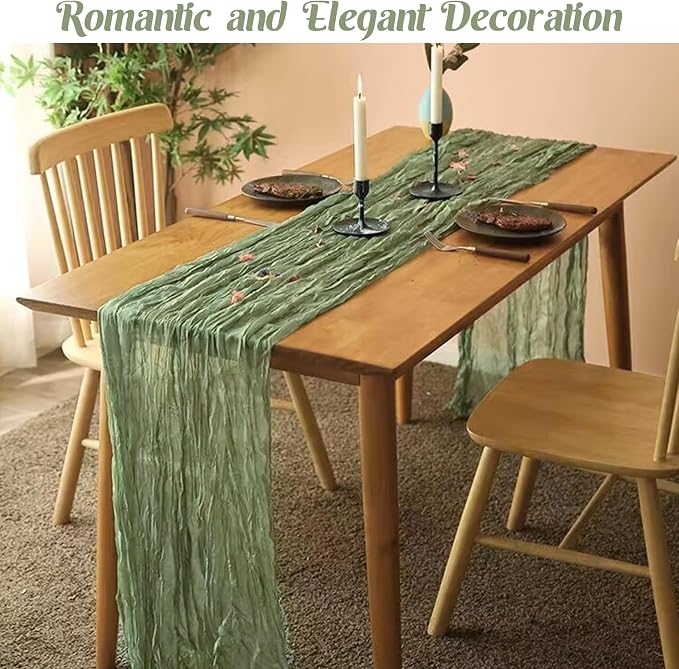 Sage Green 10FT Cheesecloth Table Runner Boho Gauze Fabric Table Runner Rustic - Image 6