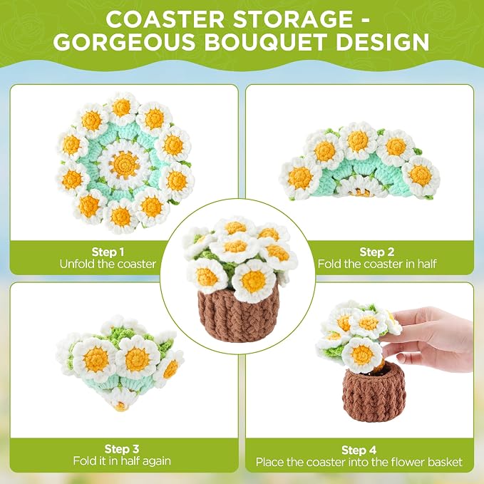 Crochet Flower Coasters, Handmade Bouquet Coasters - Image 3