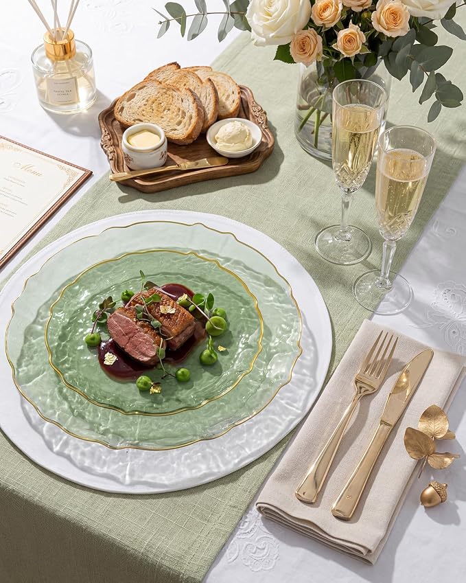 bUCLA 40PCS Sage Green Plastic Plates Disposable - Image 7