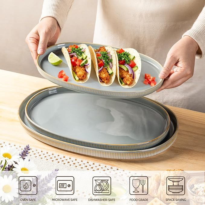 Ceramic Serving Platter Set of 3, Oval Serving Plates and Dishes | - Image 2