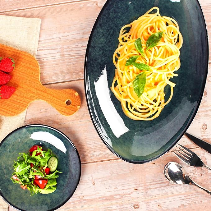 Ceramic Serving Platters Set of 2, 16 Inch Curved Oval Salad Plates - Image 5