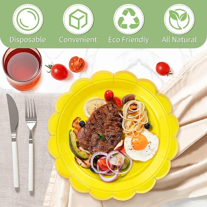 50 Pcs Yellow Paper Plates Disposable, Dessert Cake Plates, - Image 4