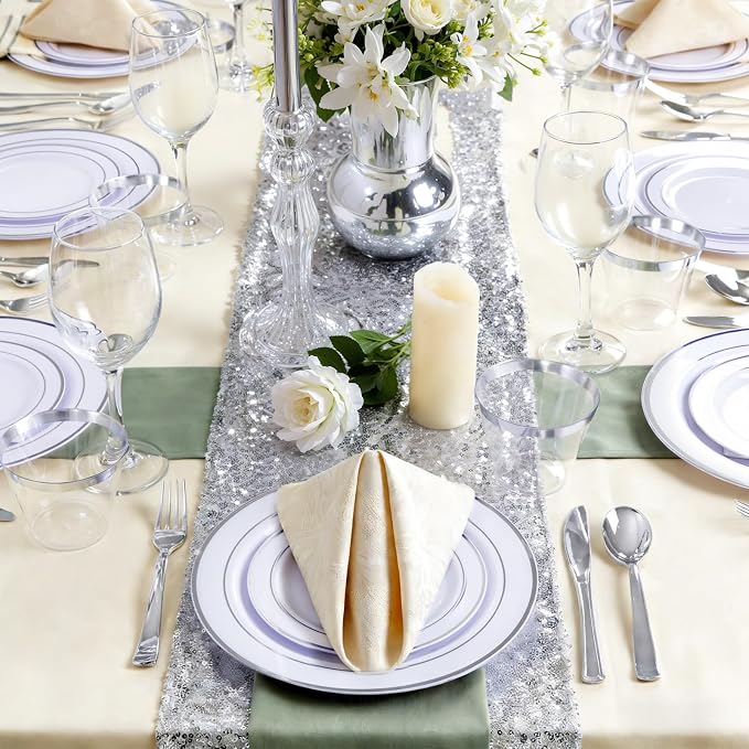 GATHER 176PCS Silver Plastic Plates - Image 5