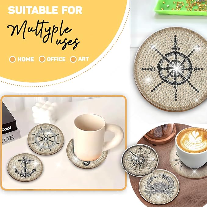 8 pcs Diamond Painting Coasters | Diamond Art Coasters | Vintage Nautical - Image 4