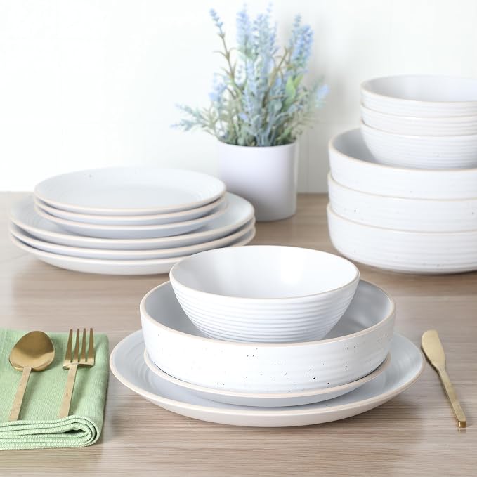 Gibson Home Dinah 16-Piece Matte White Stoneware Dinnerware Set – Double Bowl - Image 3